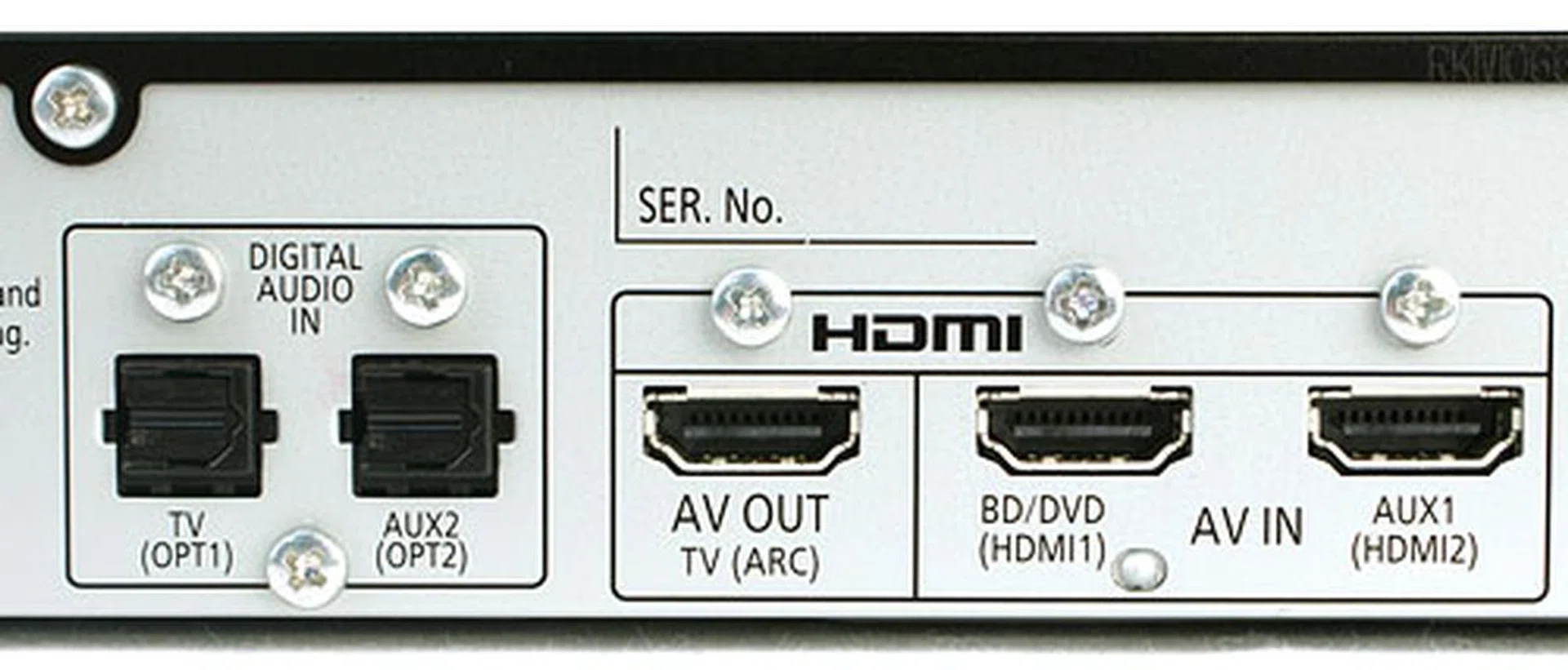 It's all digital I/Os for video and audio: one HDMI output, two HDMI inputs, and two optical digital audio inputs.