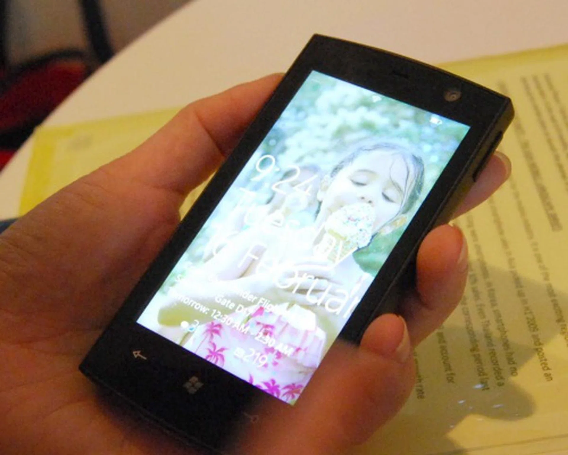 At first glance, the Windows Phone 7 Series lock screen is just a wallpaper . Slide your fingers up (and enter an unlocking password if required), and you're ready to go.