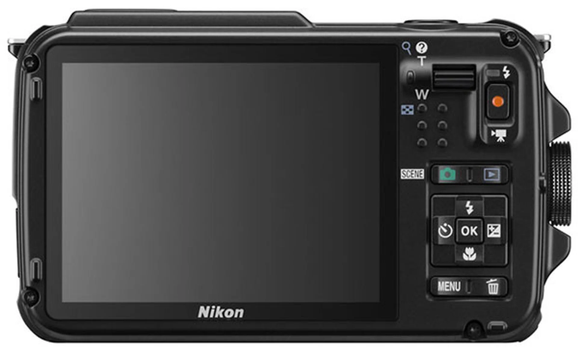 The 3-inch OLED display dominates the rear of the camera.