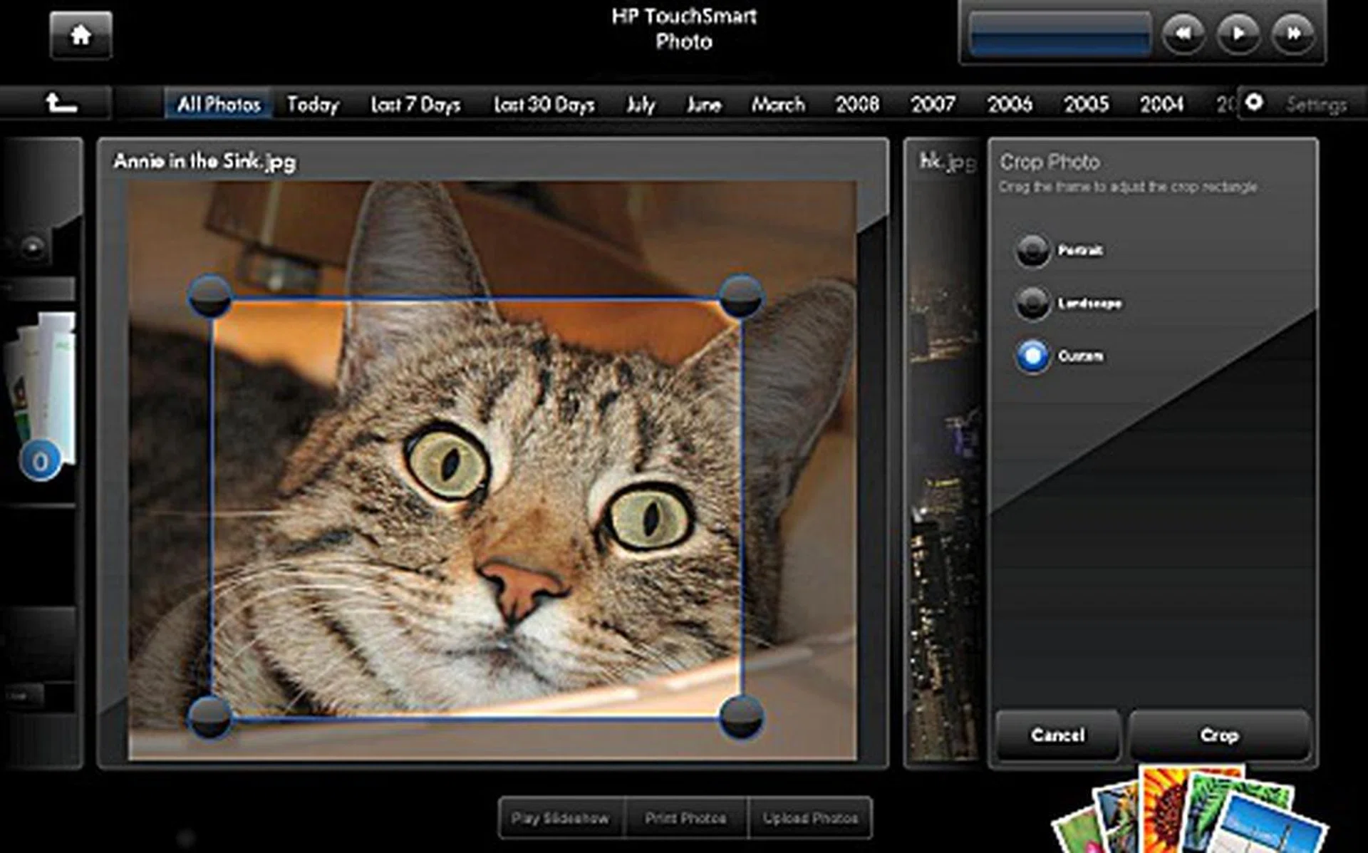 Basic photo editing is also available and allows for cropping, red eye correction, auto-contrast and photo rotation.
