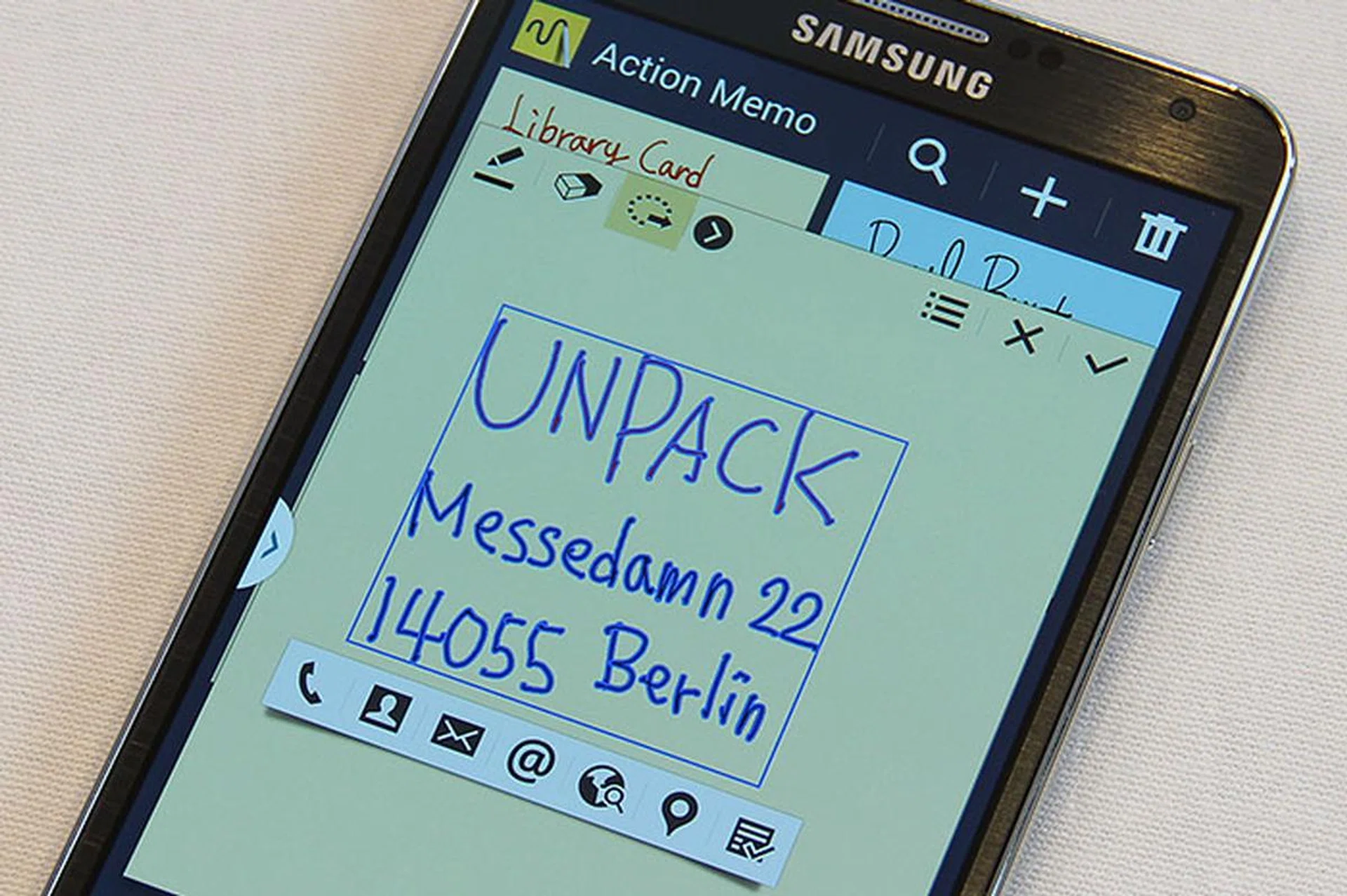 As the name implies, Action Memo lets you take action immediately after jotting down the info. Just to name a few actions, you can call a phone number, open Maps to see the location, or save it as a task.