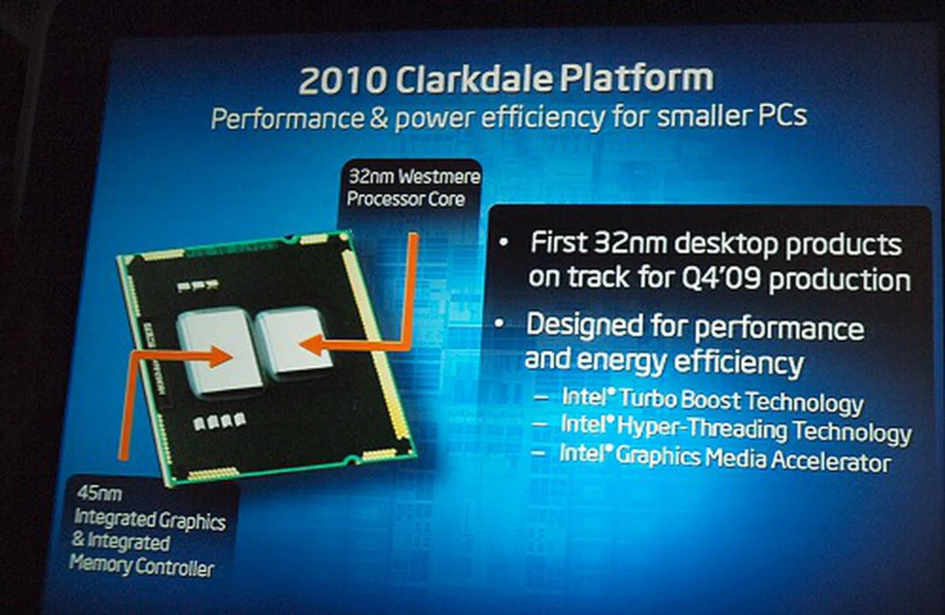  The Clarkdale dual-core, quad-threaded processor.  