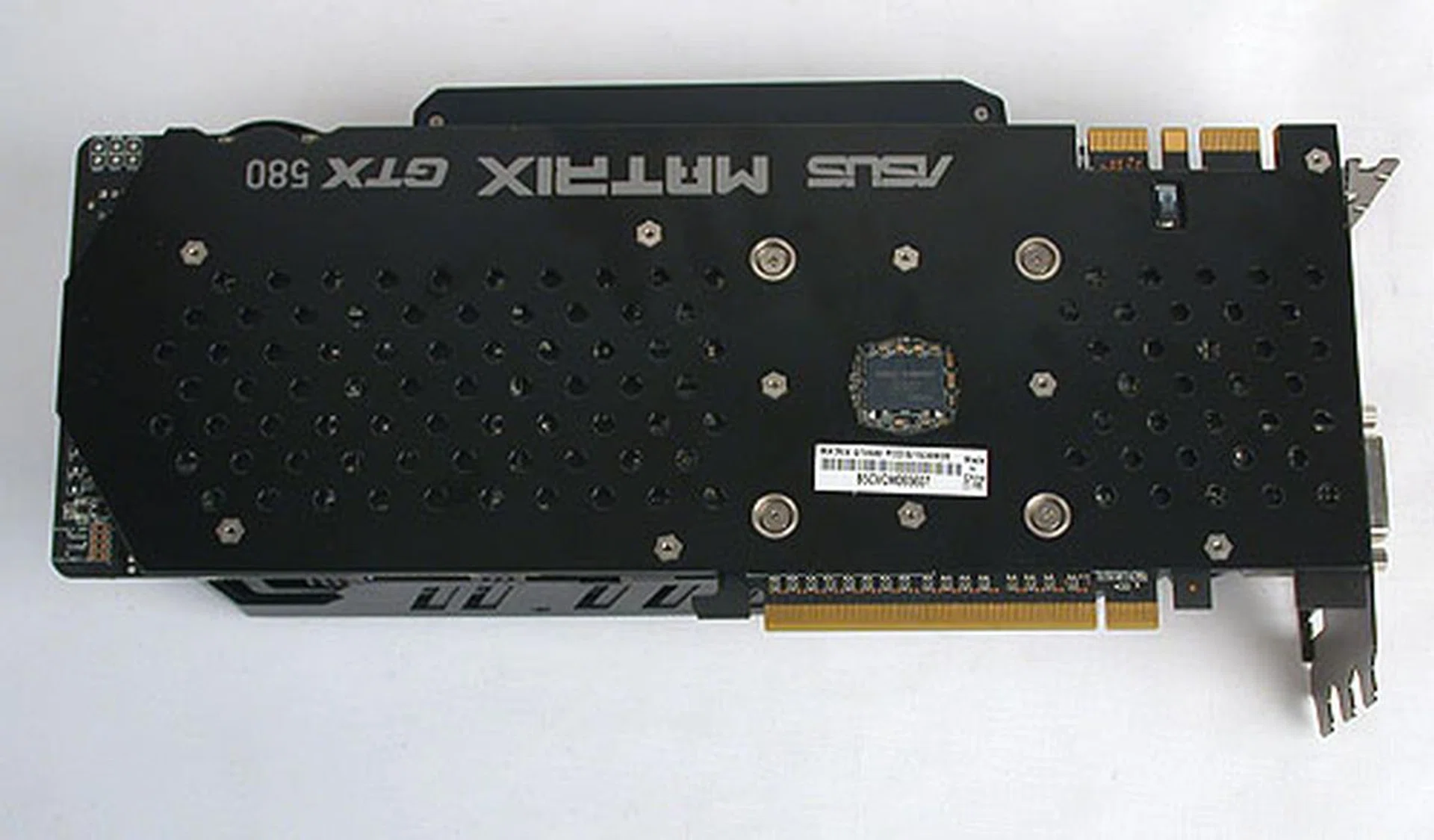 An extra backplate not only helps with the heat dissipation, but keeps the card rigid and stable in the face of its huge heatsink. If you're wondering why the name appears the wrong way up from this point of view, that's because it was designed to be easily readable from within a windowed casing  to proudly display the card's label. It's a small but thoughtful design aspect.