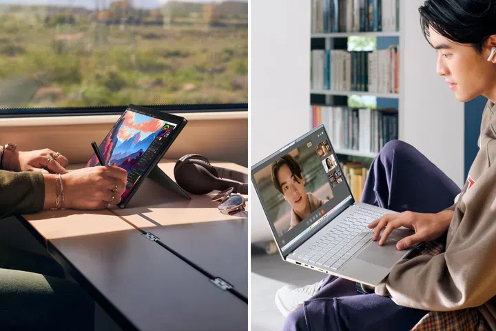 ASUS has unveiled its range of AI laptops, such as the ProArt PZ13 (left) and the Vivobook S15. PHOTO: ASUS