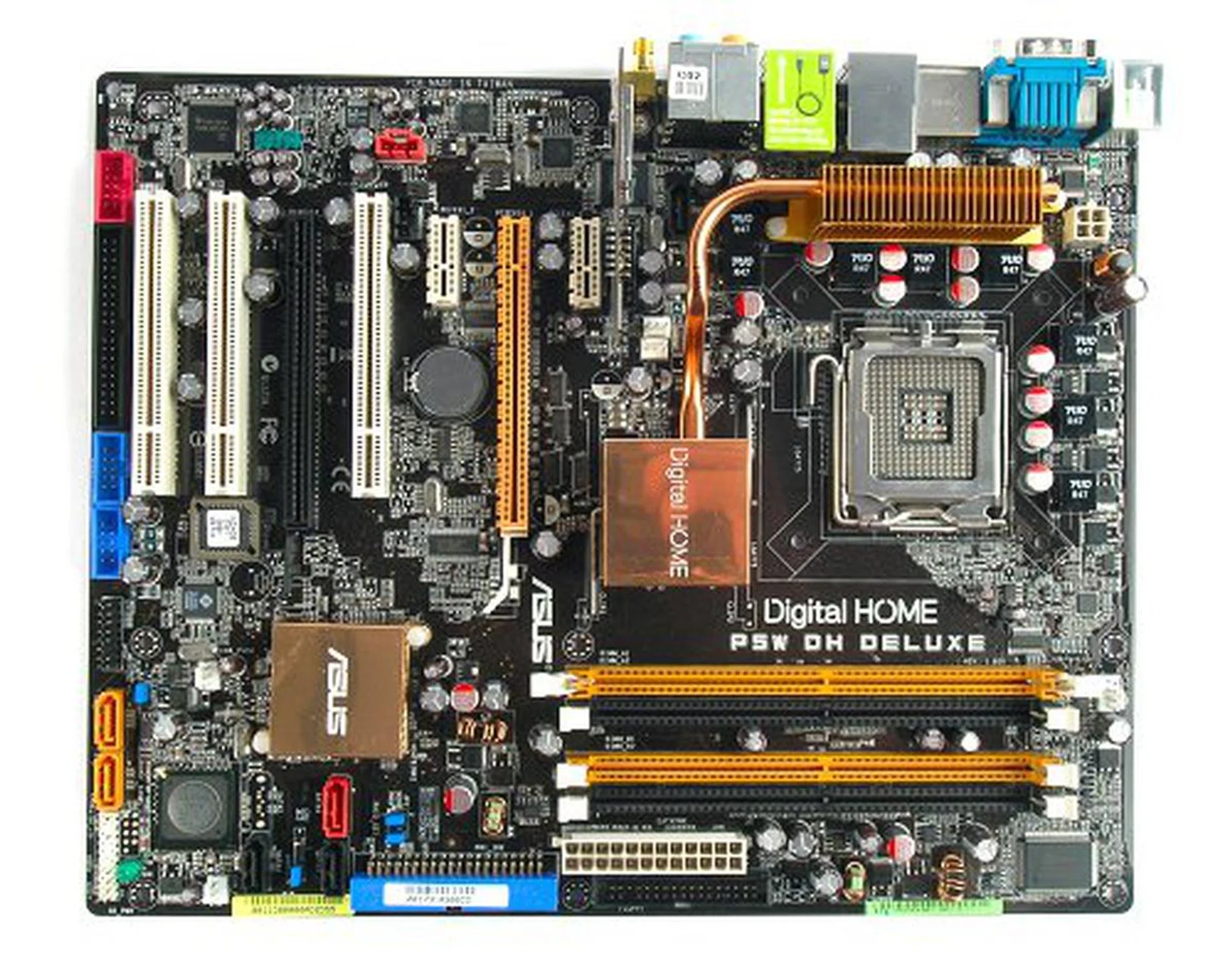 The ASUS P5W DH Deluxe motherboard.