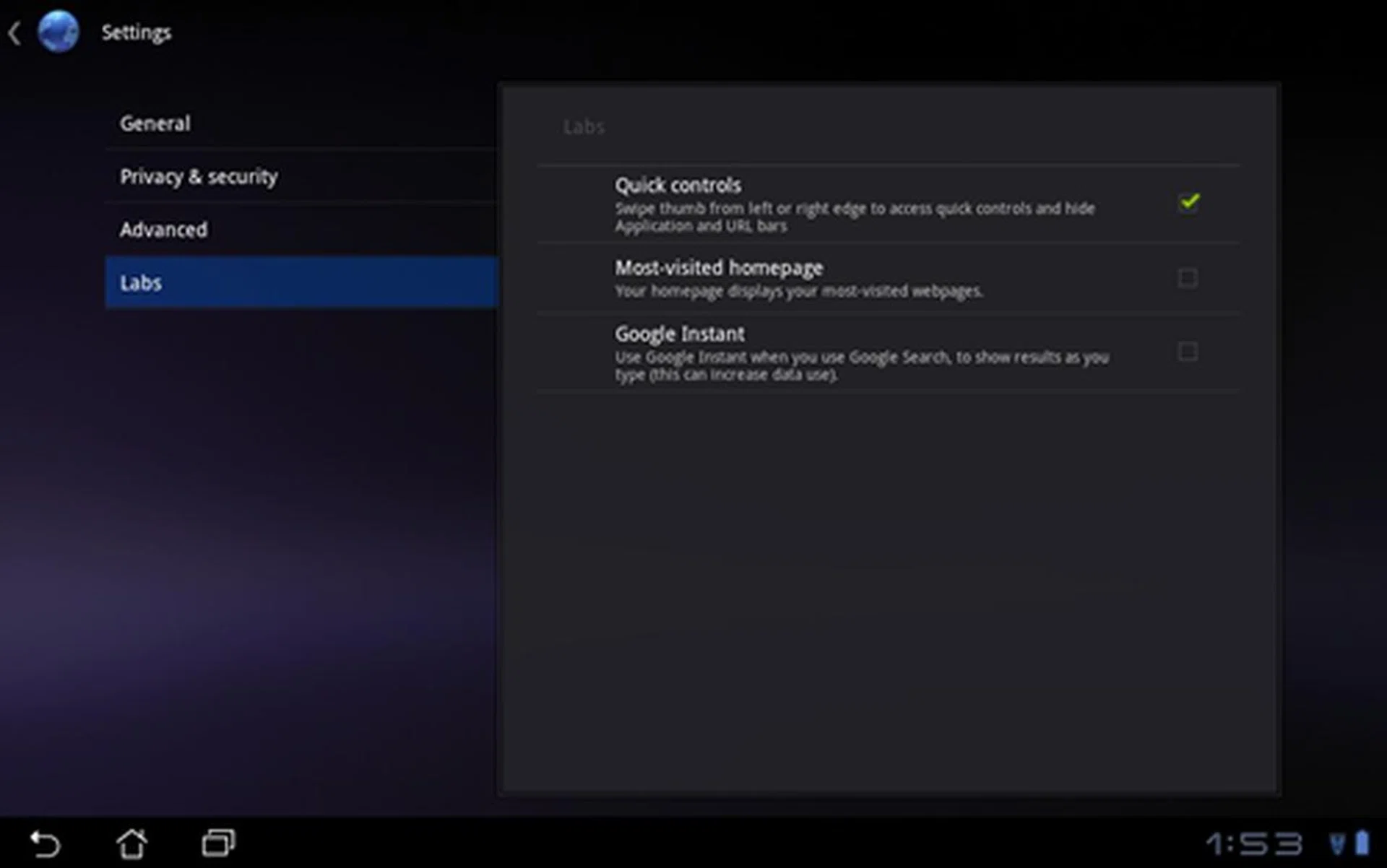 You can turn the Quick Controls feature on or off via Settings>Labs