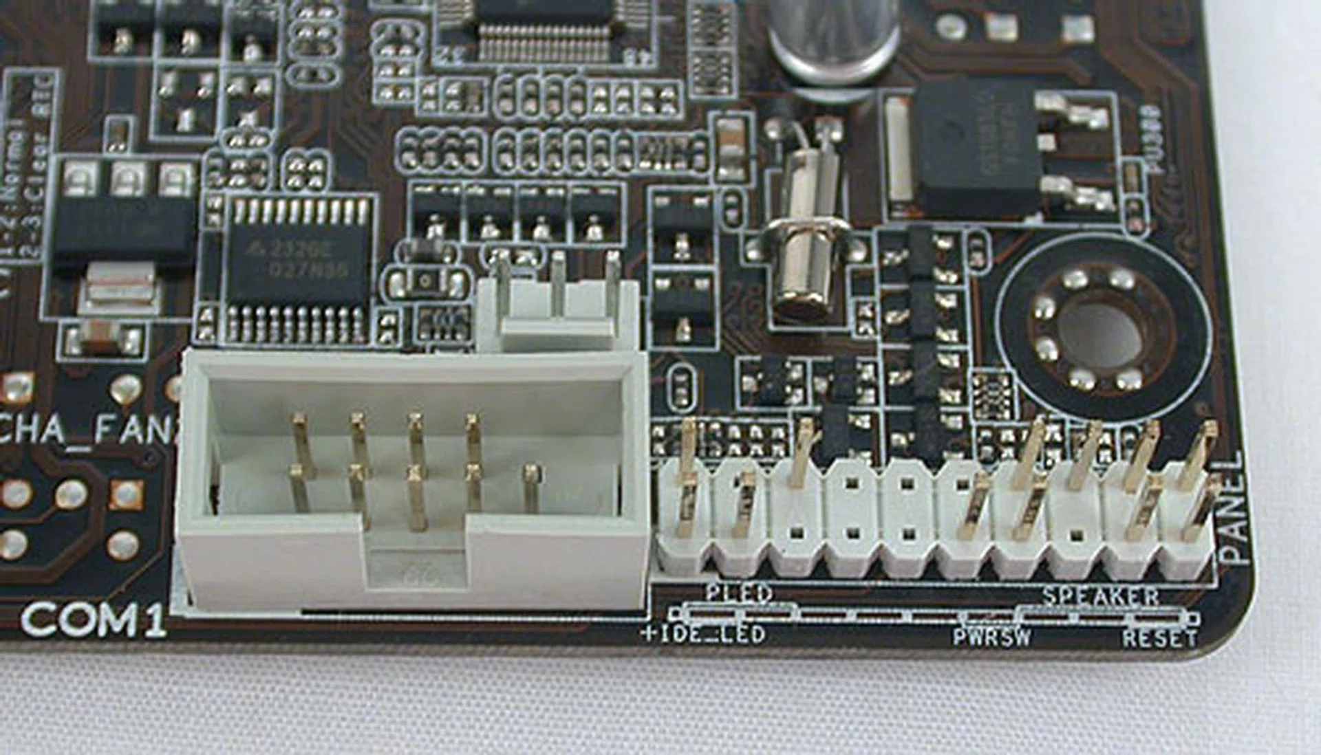 Besides the front panel connectors, we were rather surprised to find a COM port header.