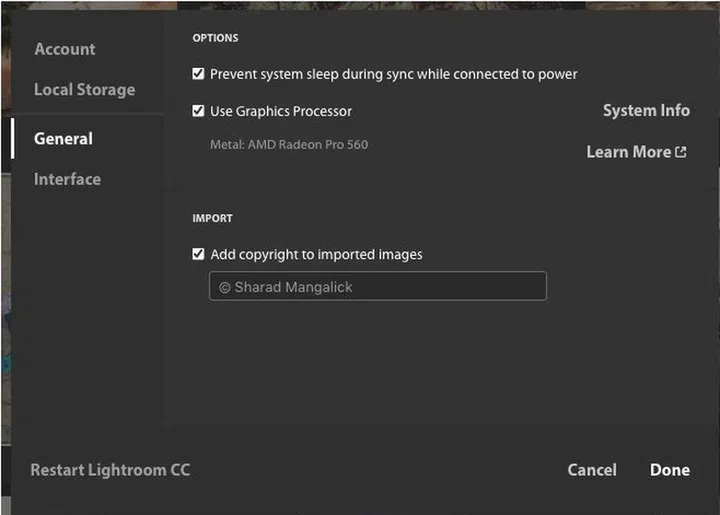 Add copyright information automatically in LrCC desktop.