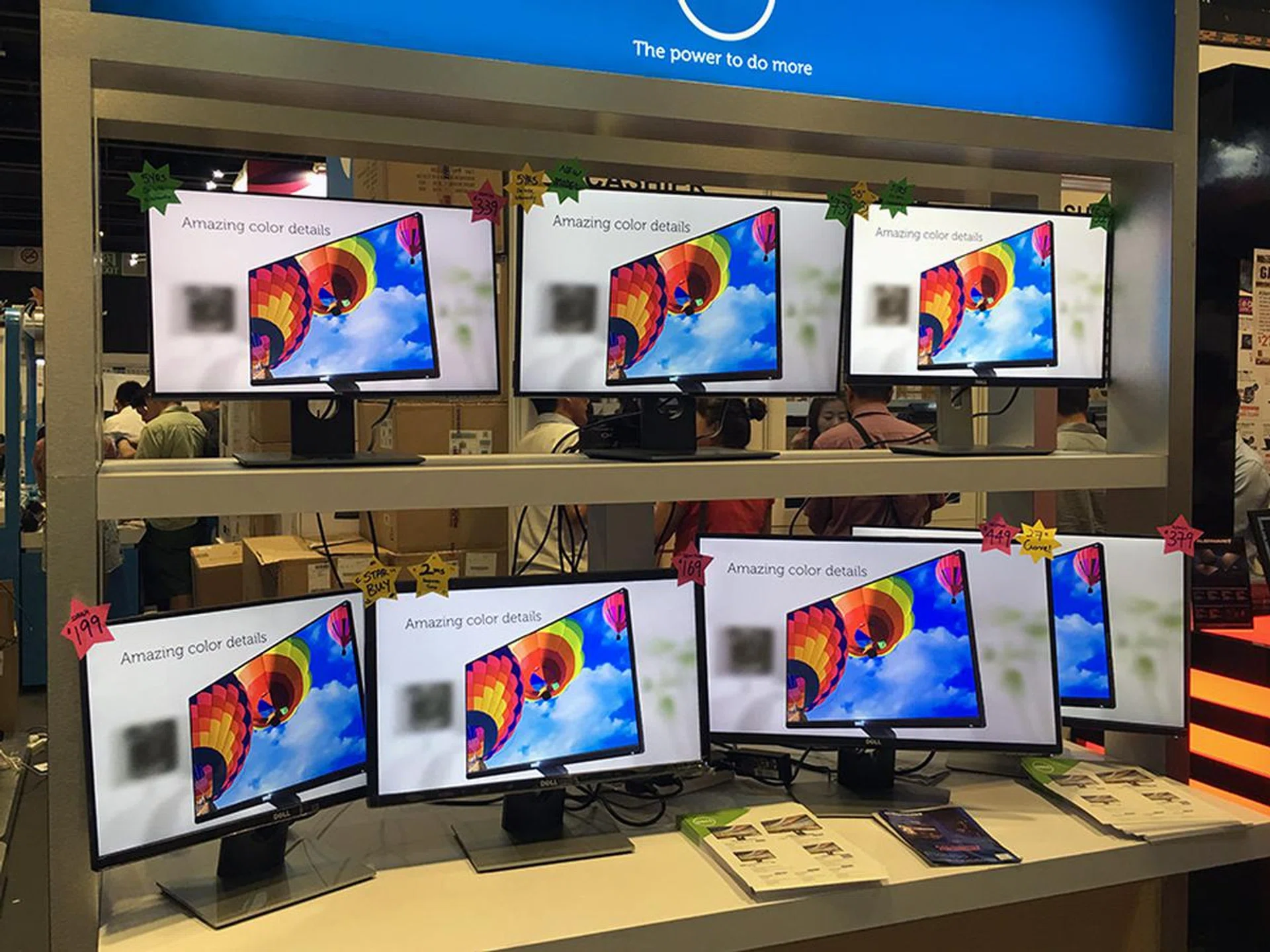 Dell monitors are regulars at tech shows, and it's no different this time. The SE2716H 27-inch full HD curved monitor (third one, bottom row) is going for $449. It has a single VGA and two HDMI-MHL connections, as well as audio-in and headphone ports. You can tilt the stand, too.
