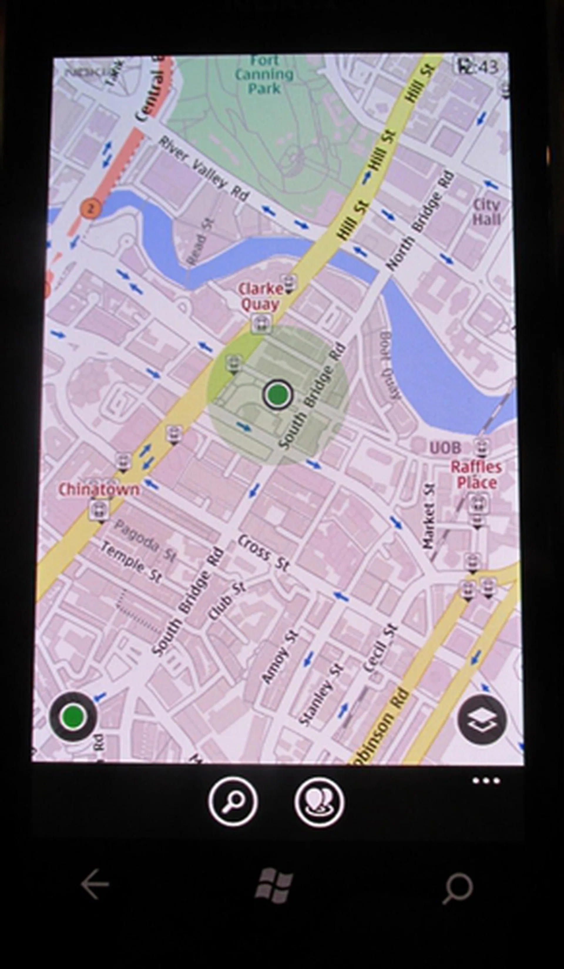 A snapshot of the Nokia Maps app (requires working data connection).