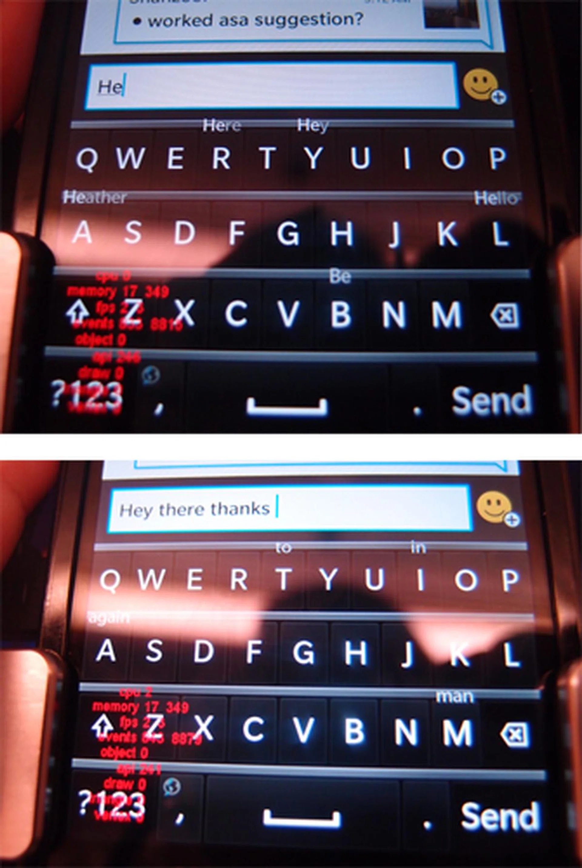 The new intelligent keyboard on the BB10 OS looks primed for one-handed typing as you can simply flick up the correctly-suggested word.