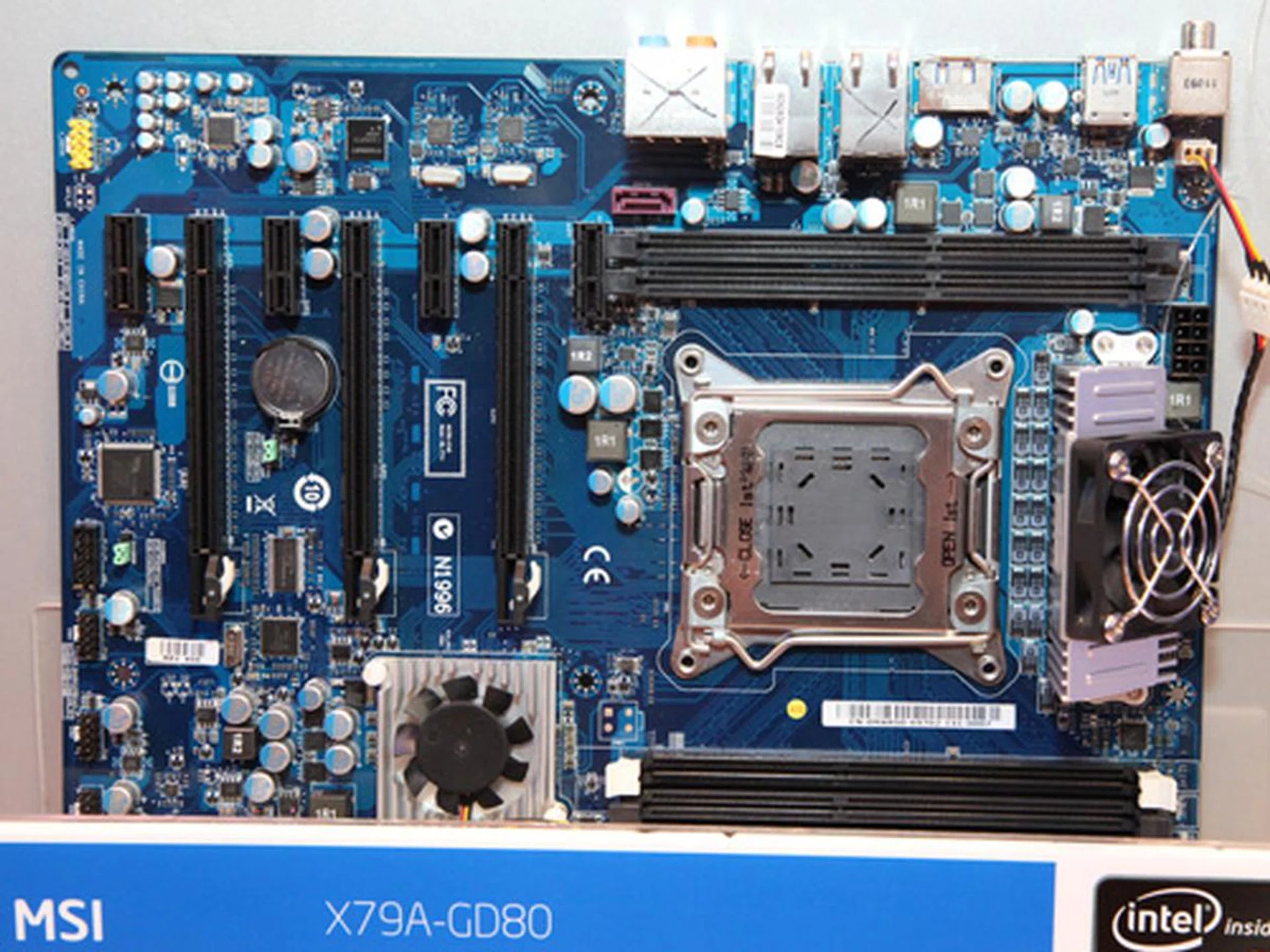 The MSI X79A-GD80 with more cooling fans and six memory slots (as opposed to the standard four slot design in most other boards).