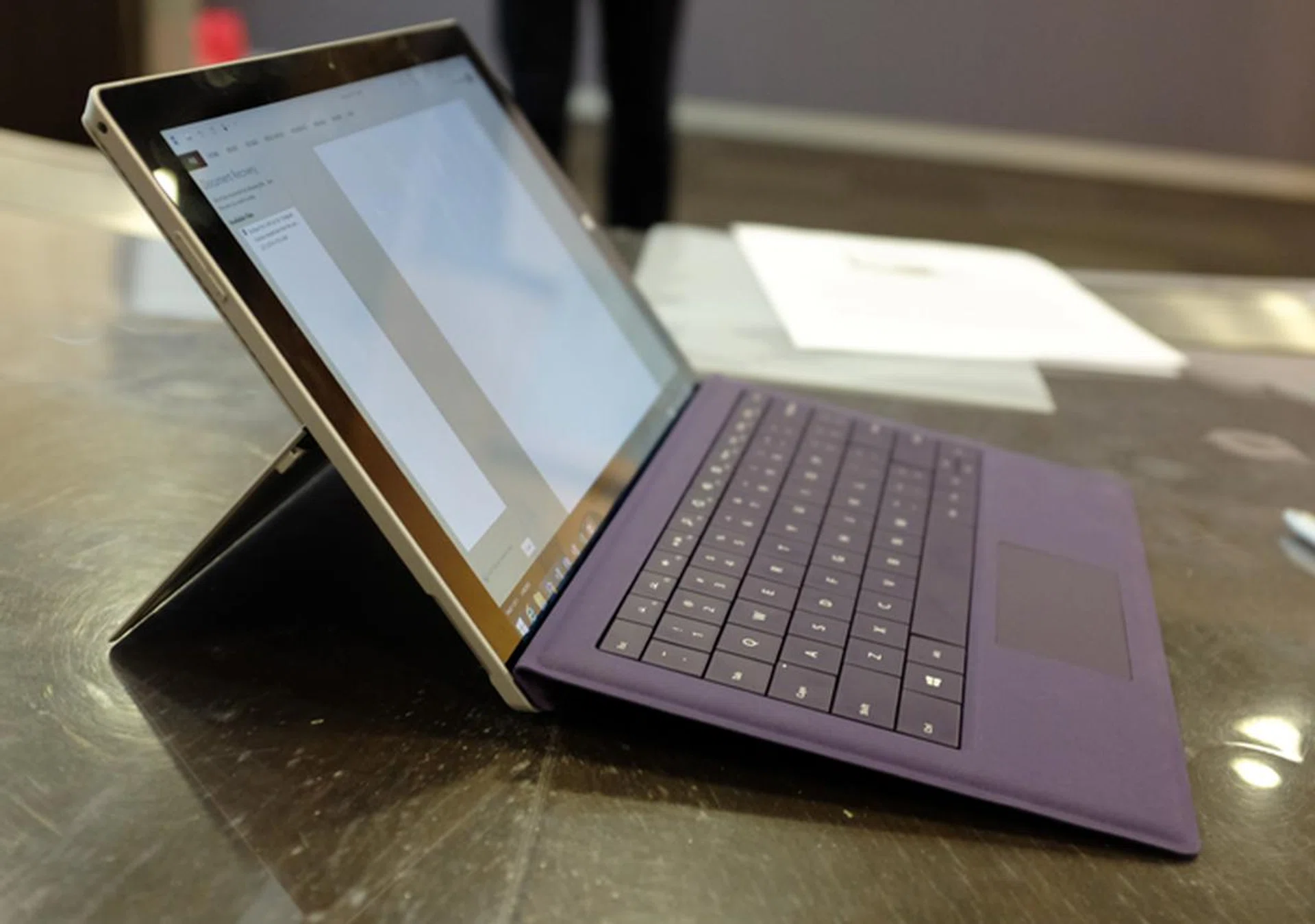 Or at an elevated angle, which provides a more comfortable typing position.