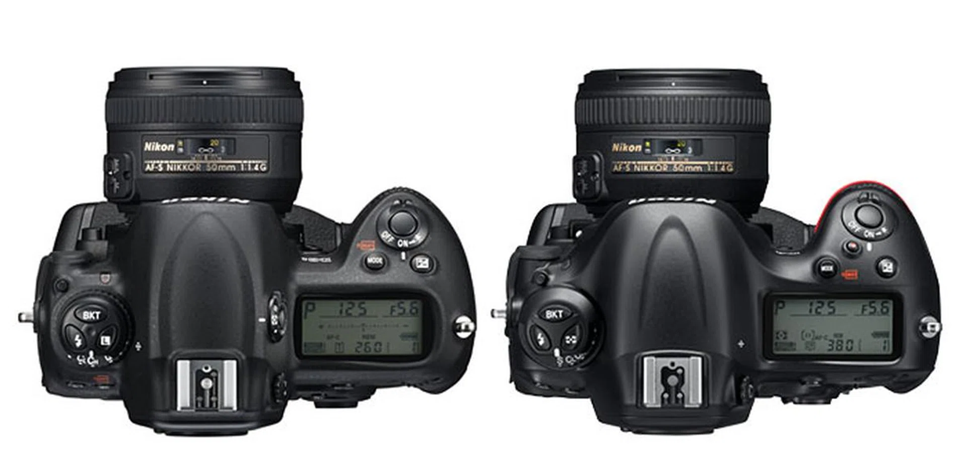 The most noticeable change on the D4 (right) is the new video Record button beneath the shutter release.
