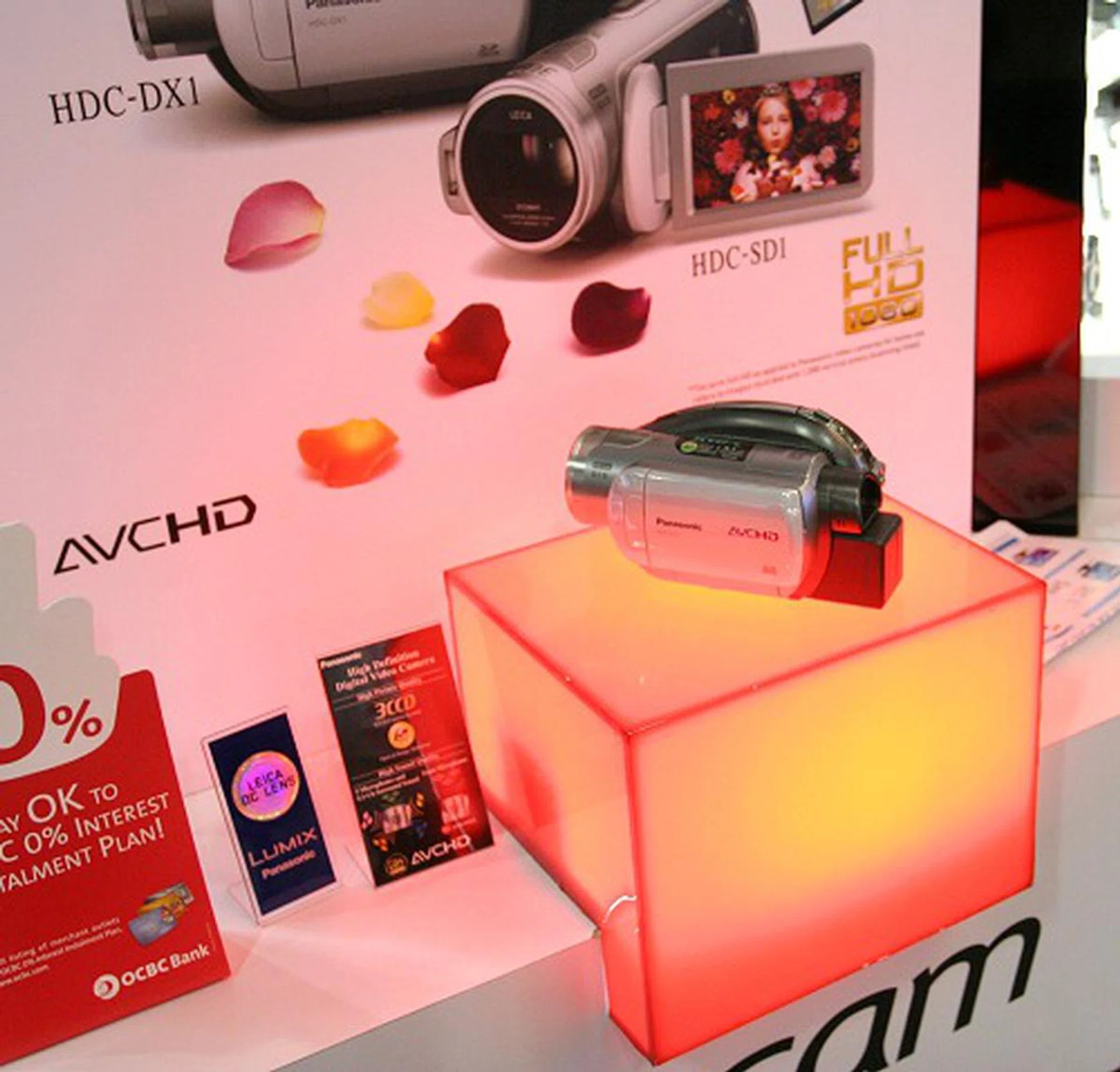  The HDC-DX1 is a Full HD camcorder that's based on the 3CCD camera system and Leica Dicomar lens. Supports 5.1-channel sound processing with 5 microphones and has Mega OIS for steady pictures and videos. Priced at $2037, you do get freebies like a carry case, tripod, 3pcs DVD-R DL discs and a dry box.  