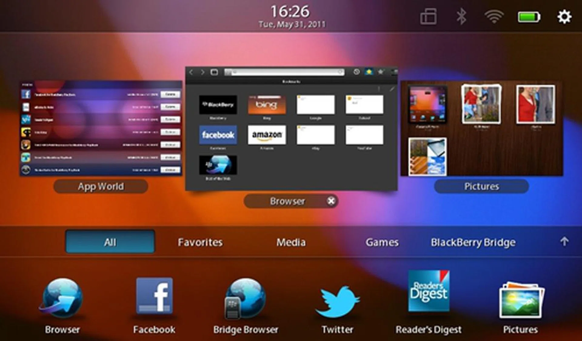 The BlackBerry PlayBook has a nice multitasking feature that allows you to jump between apps in a fast and easy manner that's aided by the navigational gestures on its bezel.