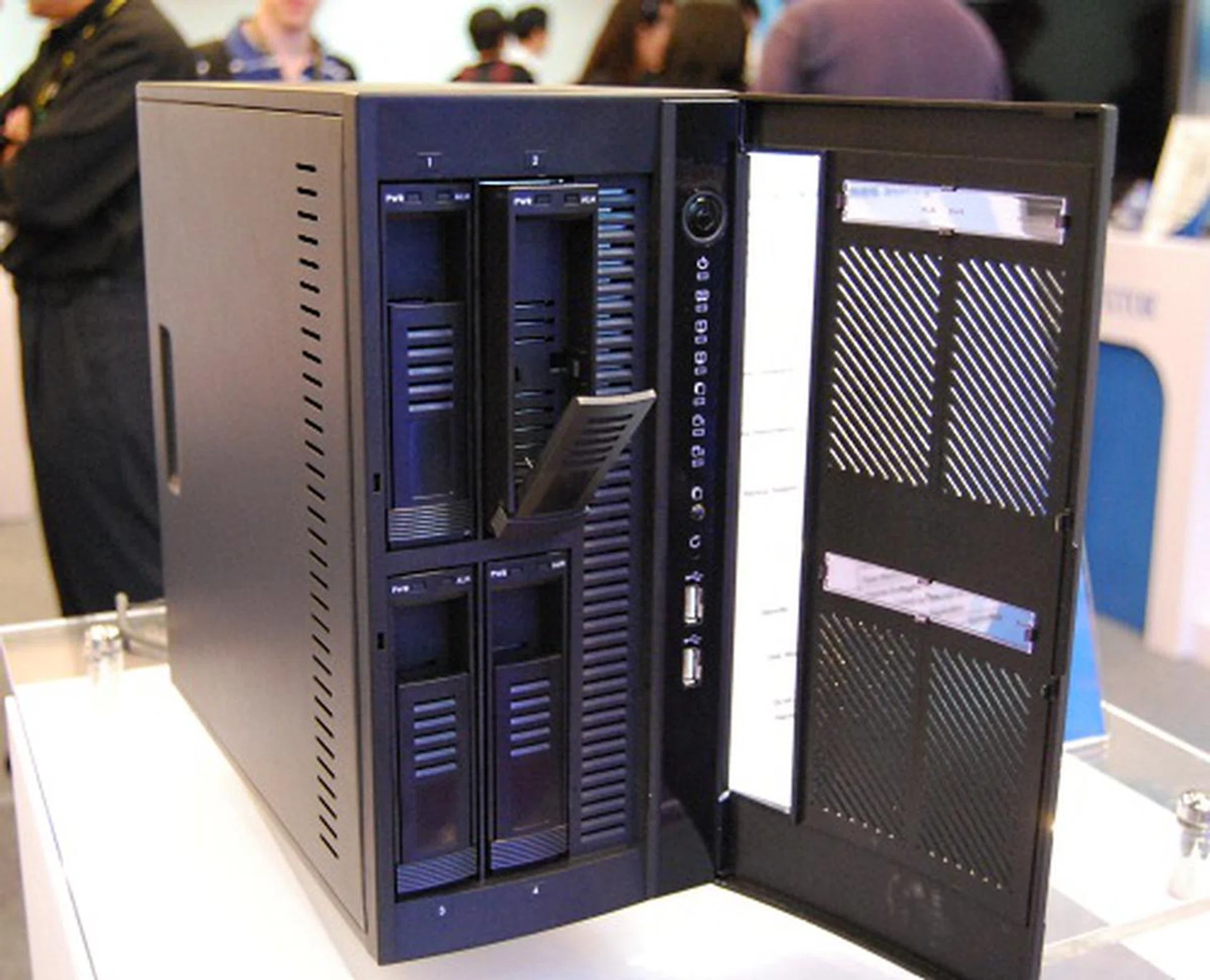 If you need more storage with more features, then the Plextor PX-NAS4-BL1 4-bay NAS fits the bill, with its network load balancing feature, support for RAID and hot-swappable drives. There's even support for AES-256 encryption. 