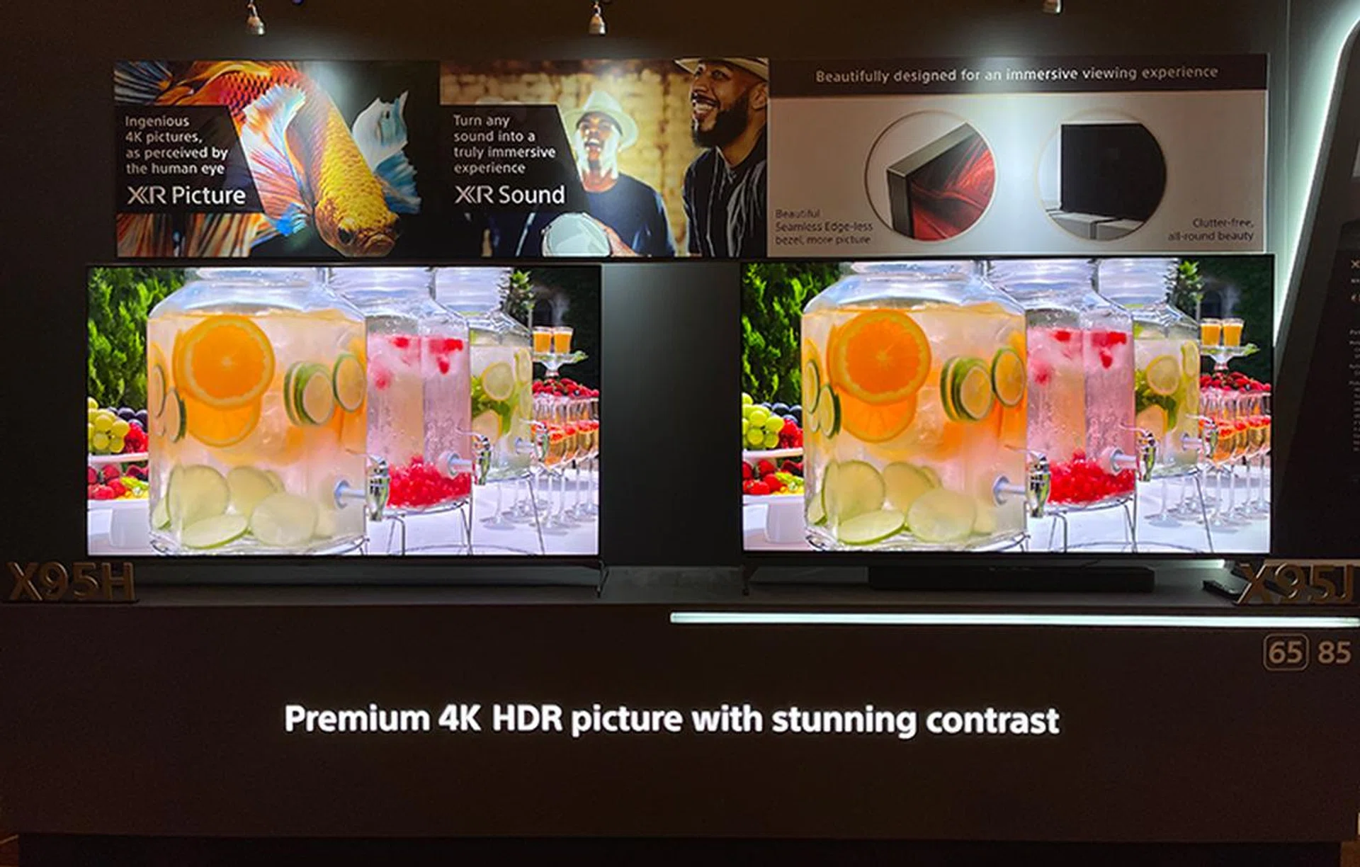 Sony X95J (right). The display on the left is its predecessor, for comparison.