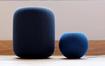 The current generation HomePod and HomePod mini. Photo: HWZ