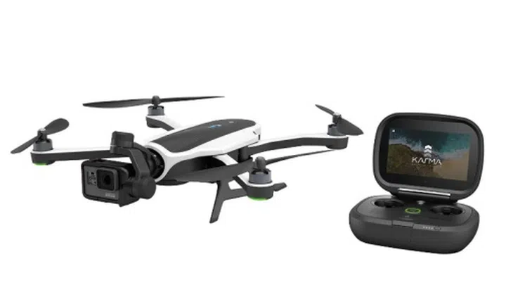 Karma - it&apos;s much more than a drone. Pictured here with the game-style controller, featuring an integrated touch display, and the new HERO5 Black camera. (PRNewsFoto/GoPro)