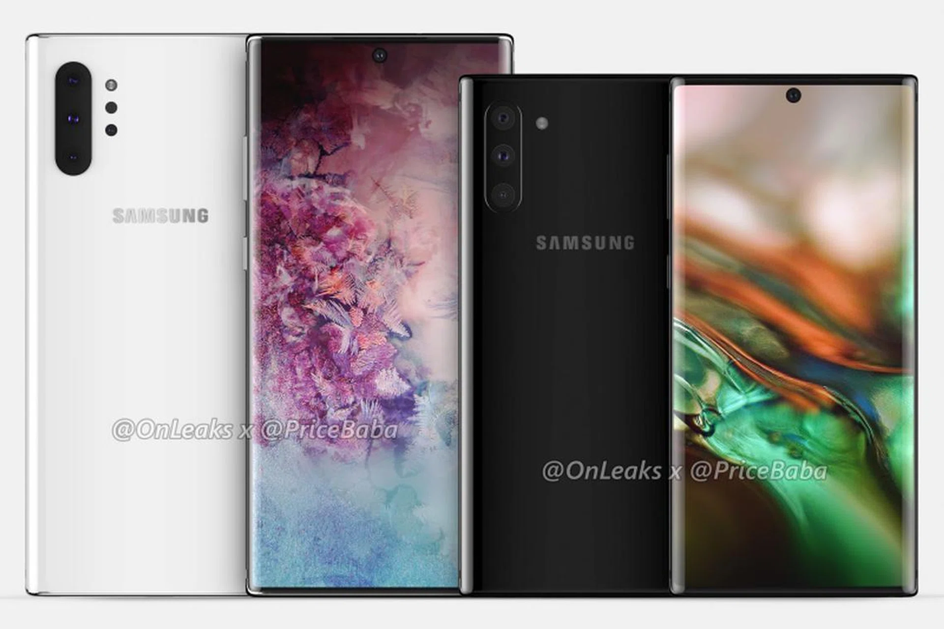 The purported renders of the Samsung Galaxy Note10 Pro (left) vs Galaxy Note10 (right). <br>Image source: @OnLeaks and Pricebaba