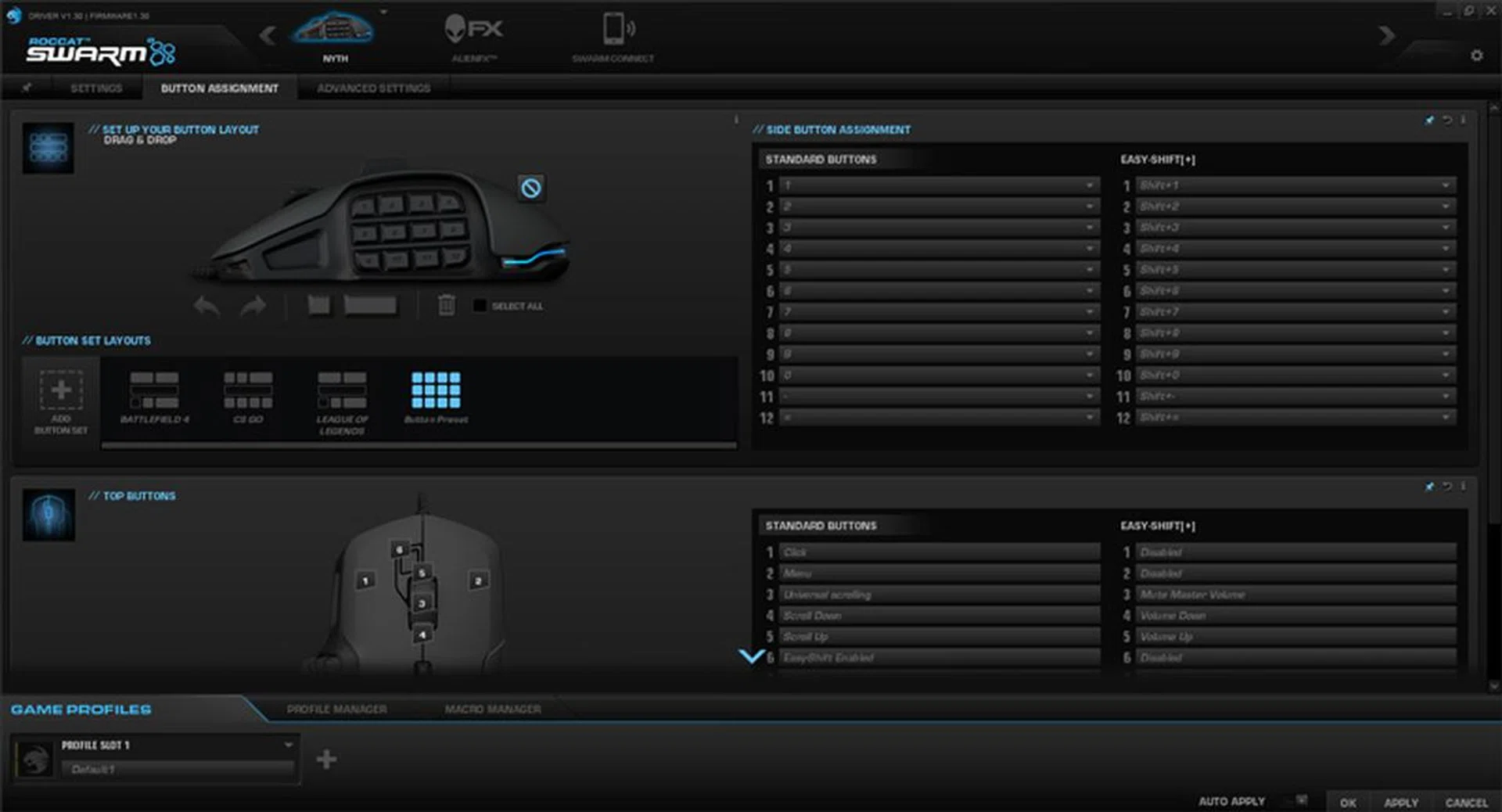 You can change commands to every button on the Nyth and the interface is incredibly intuitive. Any gamer would feel at home with this utiltiy and easily configure the mouse to their liking via Swarm.