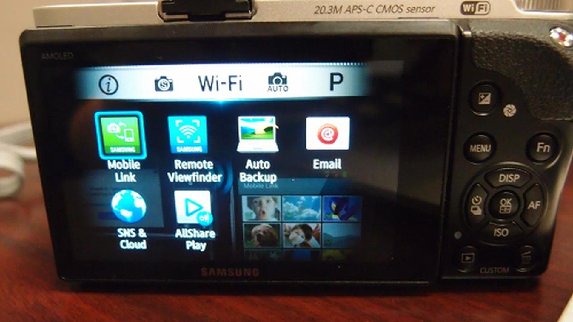 Once you twist the mode dial to Wi-Fi, you can a screen with all Wi-Fi related functions, all on one screen. For one, images can be automatically backed up or stored in the cloud through AllShare Play.