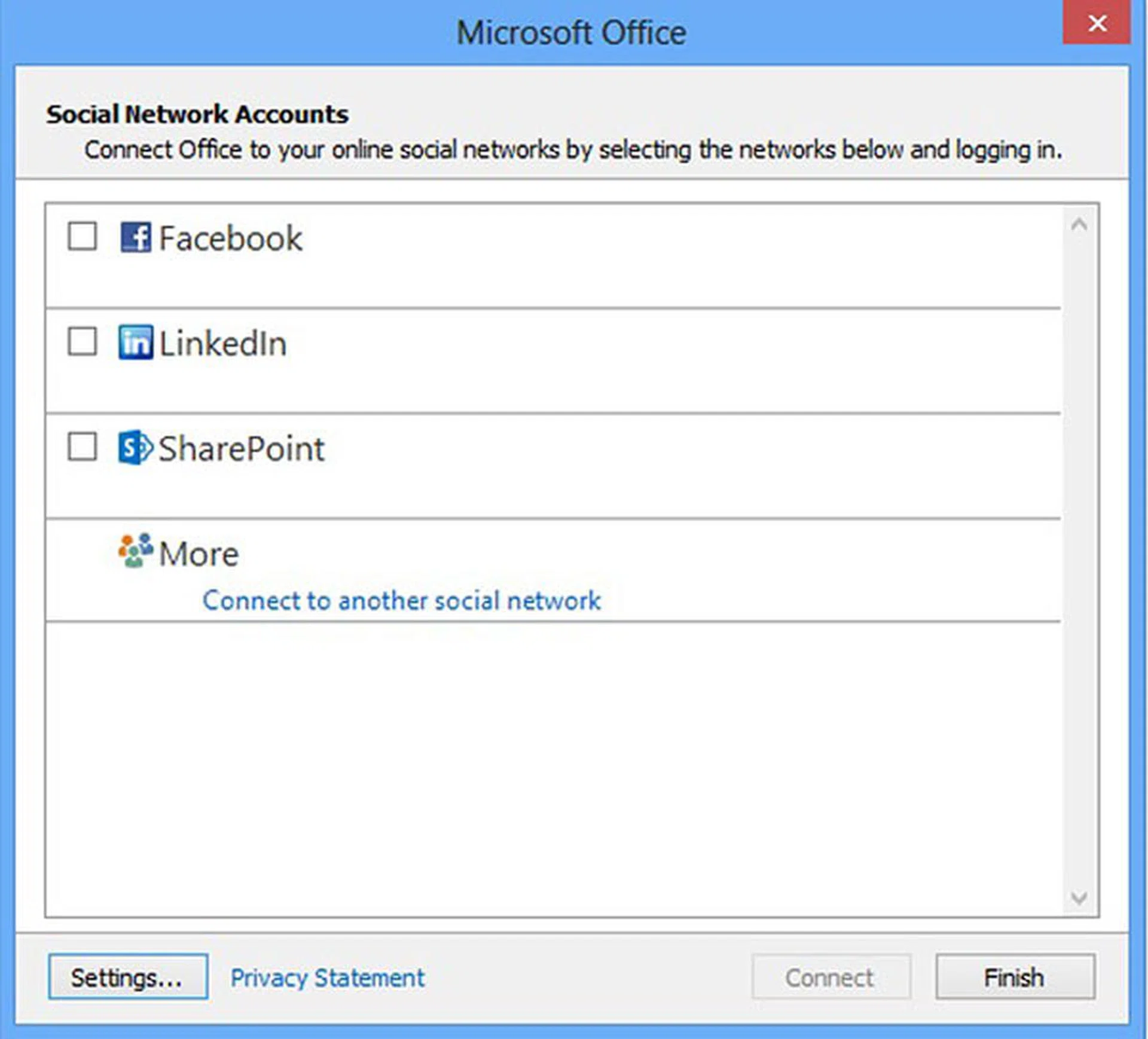With built-in social connectors, you can easily see social updates from people you're in contact with right within Outlook.