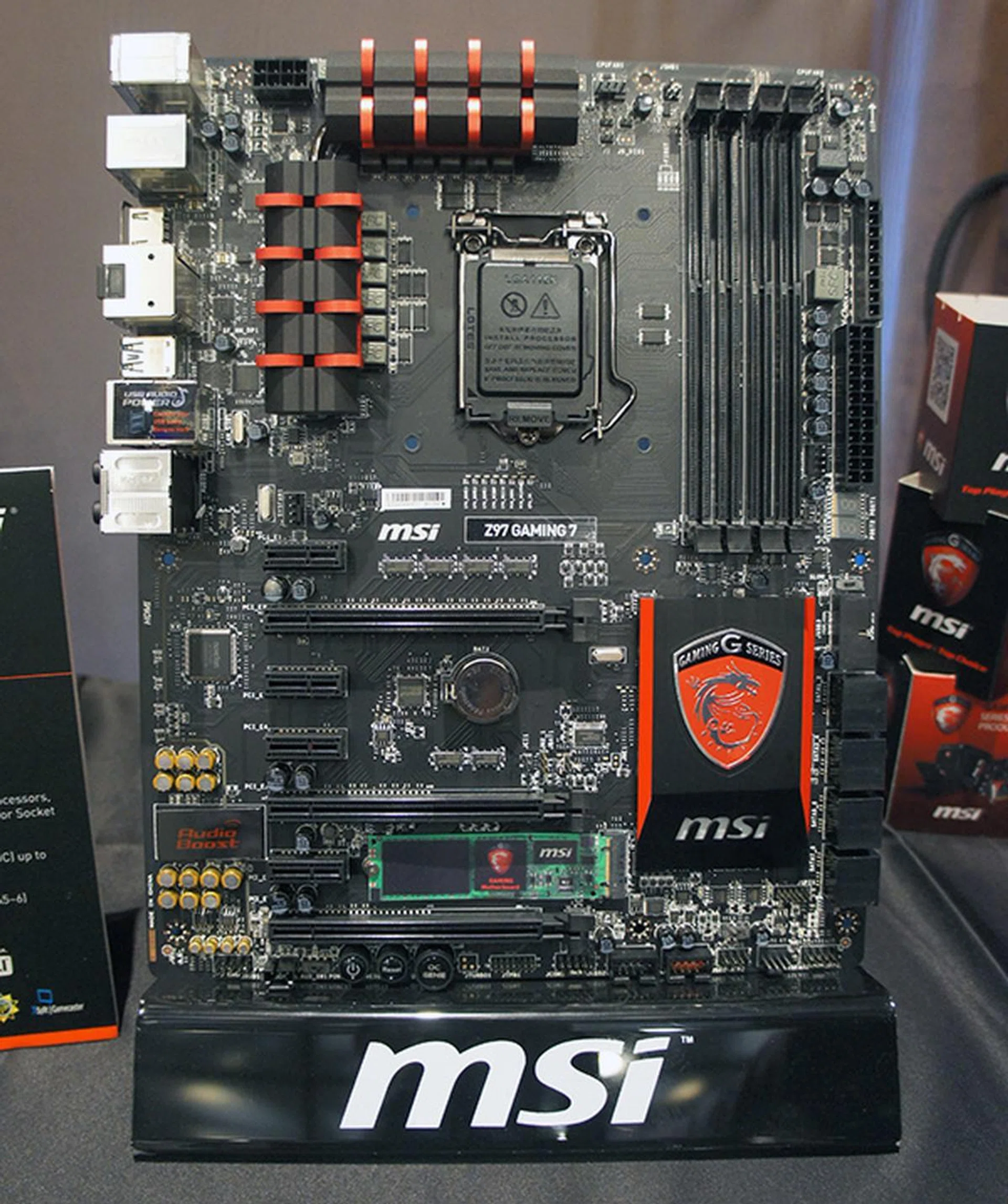 The Z97 Gaming 7 supports high speeds memory of up to DDR3-3300MHz and also features MSI’s second-generation Audio Boost technology. It also comes equipped with the latest Killer Network E2200 GigaBit LAN connectivity and It also supports 3-way CrossFire and 2-way SLI for multi-GPU setups. 