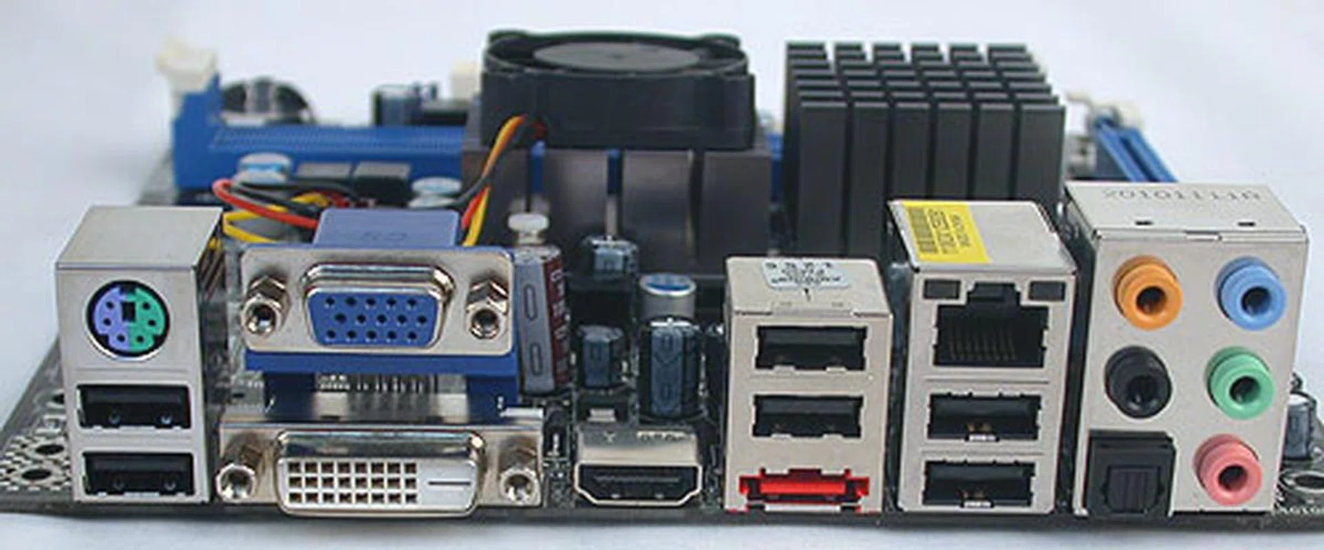 The usual trio of display outputs, HDMI, DVI and VGA, are accompanied by up to six USB 2.0 ports (no USB 3.0 however) and there's even an eSATA port. Optical S/PDIF and audio jacks complete the rear panel connectors. 