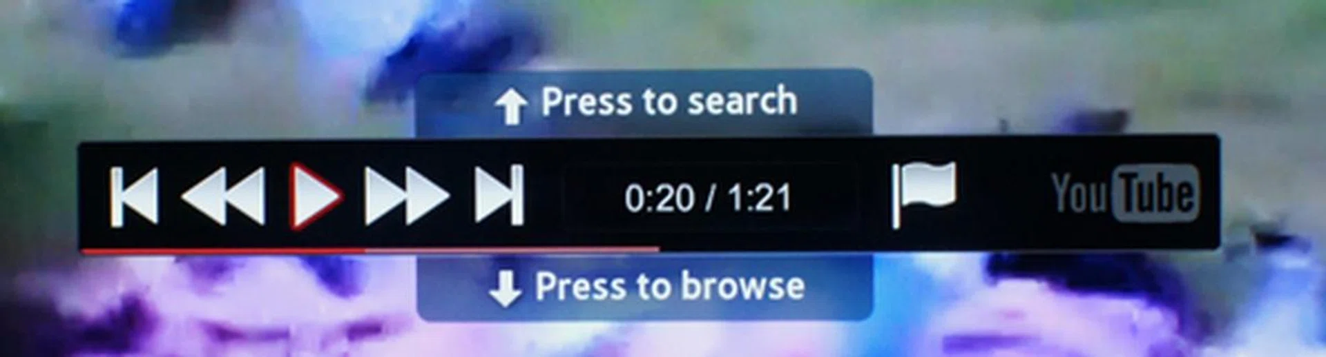 The navigation bar for the YouTube application is displayed here and should be familiar to all. It offers the same functionality as other versions of the YouTube service. Note that if the video played is encoded at low quality, be prepared for a bad picture - especially on bigger screens.