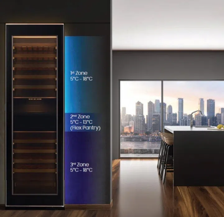 Triple temperature zones to manage various wine types are among its many features. (Image: Samsung)