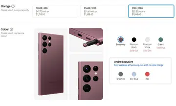 Screenshot of the Samsung Online Store SG on 10 Feb 2022 1PM, with 512GB variants of the S22 Ultra selling like hotcakes. Source: Samsung/HWZ.