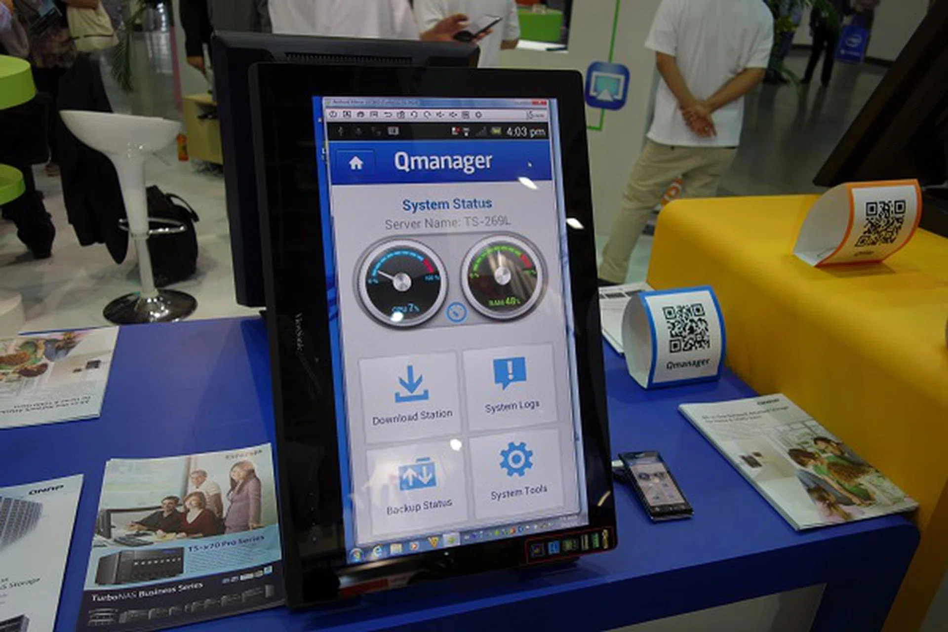 Also on display was QNAP's apps for smartphones designed for specific tasks with NAS boxes on your network. The QManager app, for example, lets you manage your QNAP boxes from your smartphone.