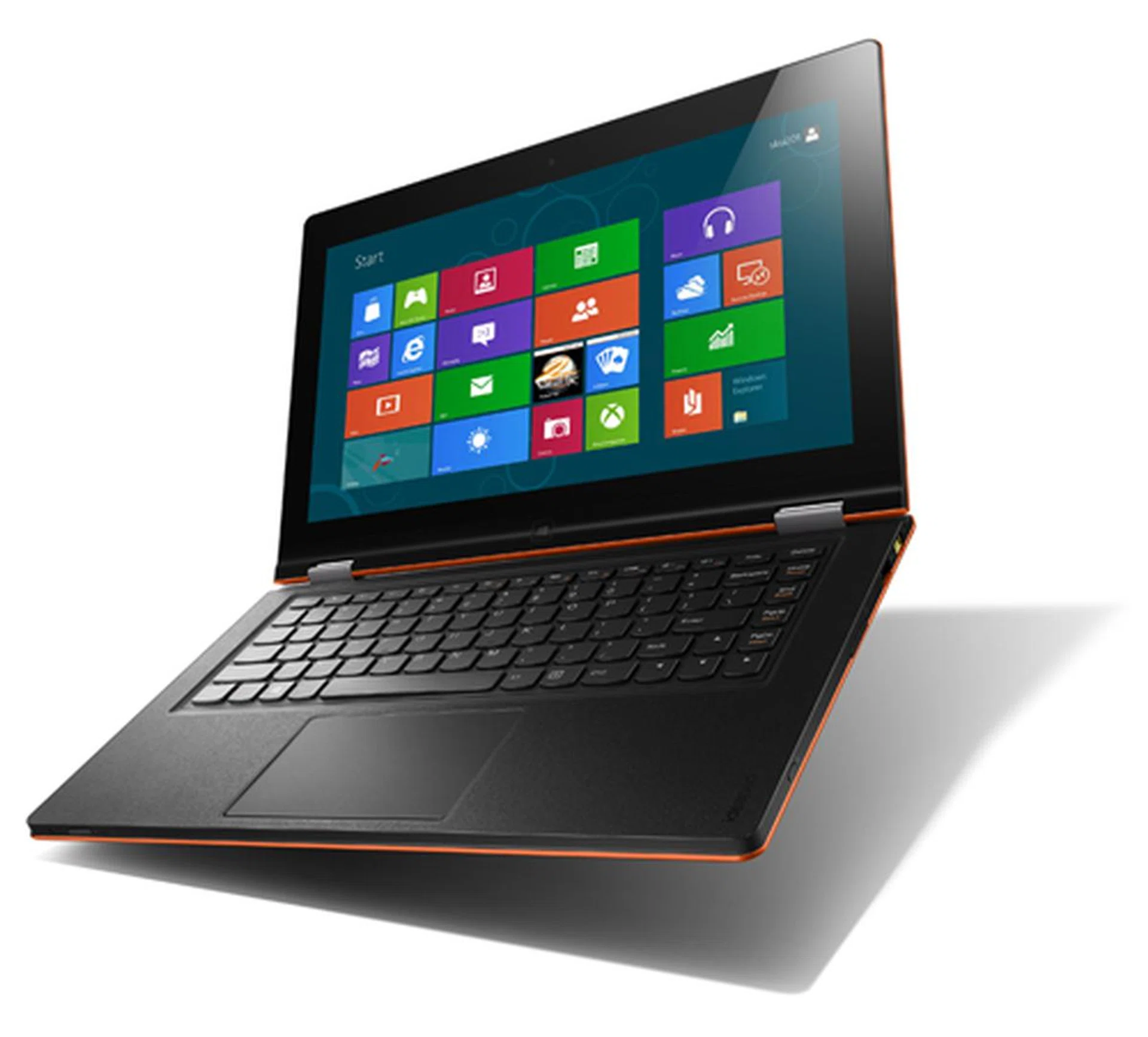 The higher resolution on the Yoga lets users have much more usable screen space than the usual 1366 x 768 pixels resolution. Note the 4 rows of tiles on the Windows 8 start screen, instead of just 3 on a standard display.