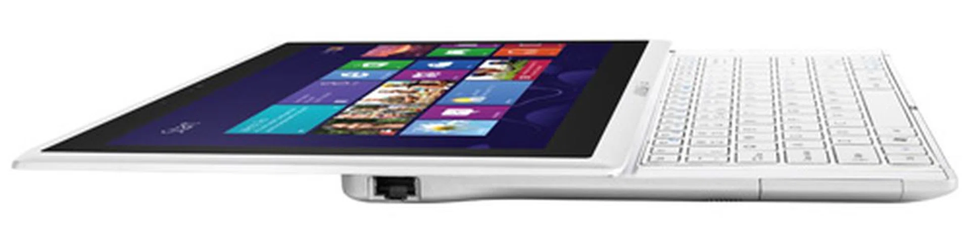 The display needs to be flat before you can slide it in to transform the machine into a tablet.