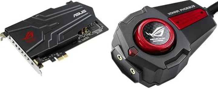 The ROG Xonar Phoebus gaming soundcard set that comprises an internal PCIe ROG Xonar Phoebus
gaming soundcard and an external Xonar Phoebus control box.