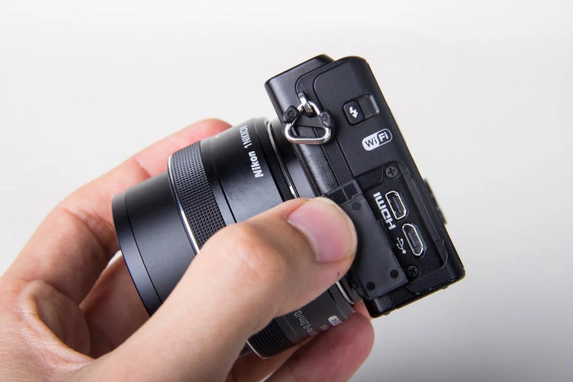 HDMI and USB ports are on the left of the camera.