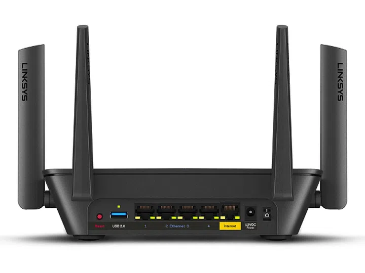The Linksys MR8300 has the usual assortment of ports. (Image source: Linksys)