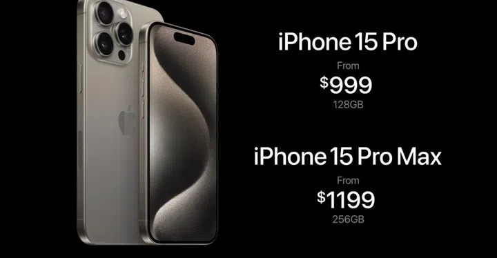Apple iPhone 15 Pro and Pro Max starts accepting pre-orders on 15 September 2023. Screenshot prices are from Apple's keynote, which is in US Dollars.
