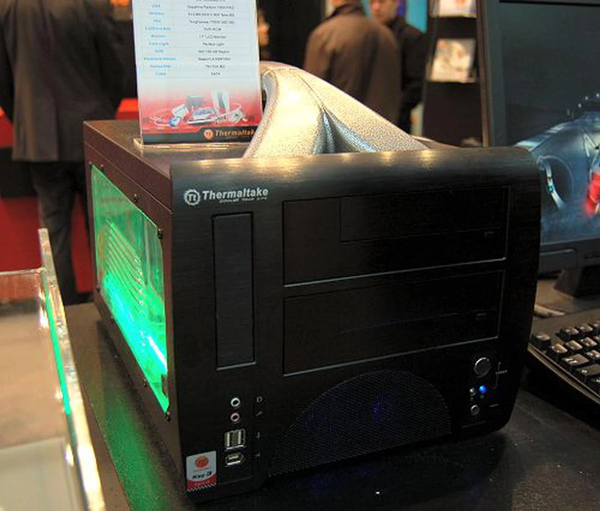  Thermaltake's Lan Box VF is slightly larger than a typical SFF but this allows you to use standard parts off the shelf like a Micro ATX motherboard and other components.  