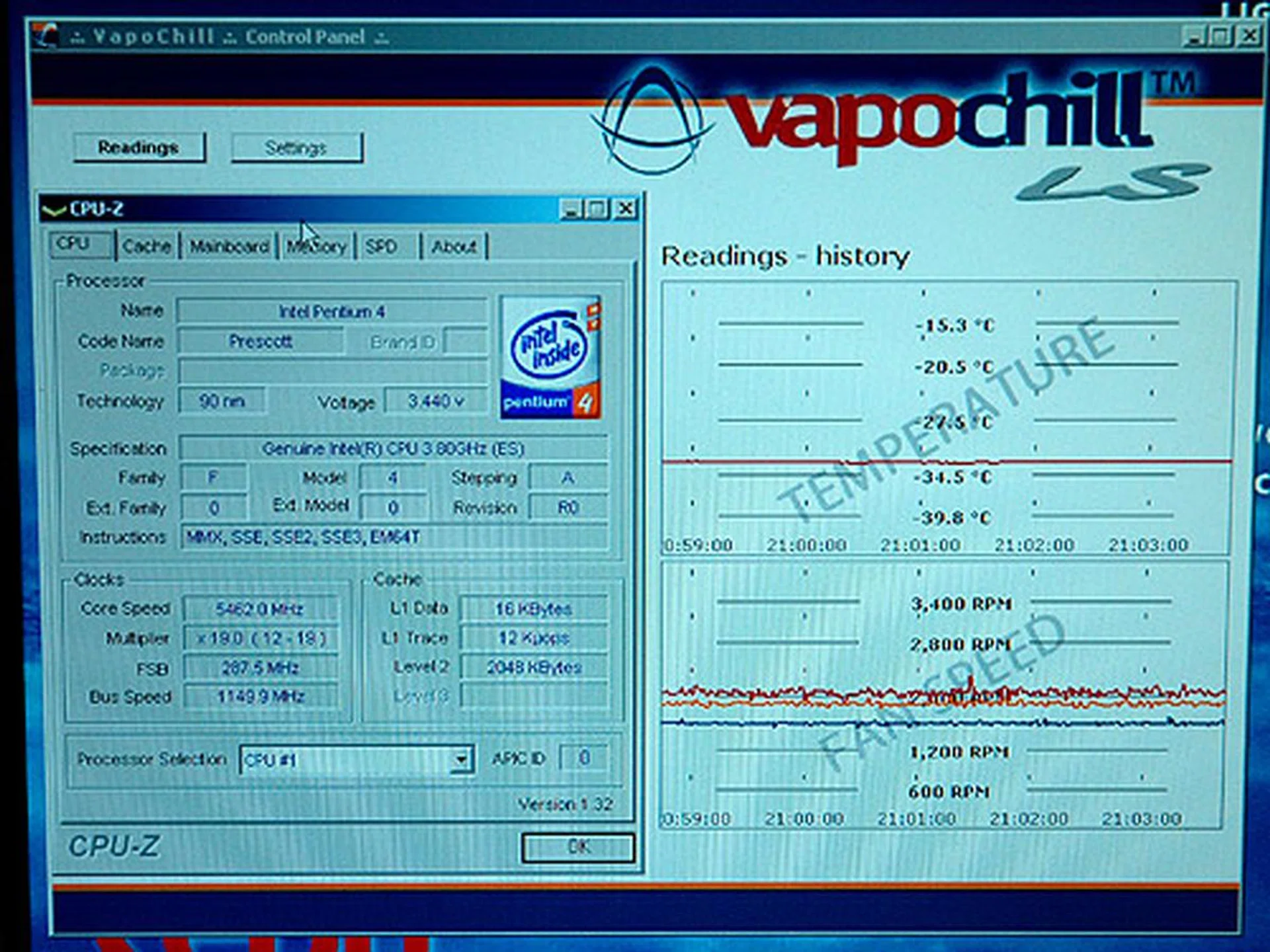 Here's the CPU-Z and temperature readings of the Dream Machine 2006.