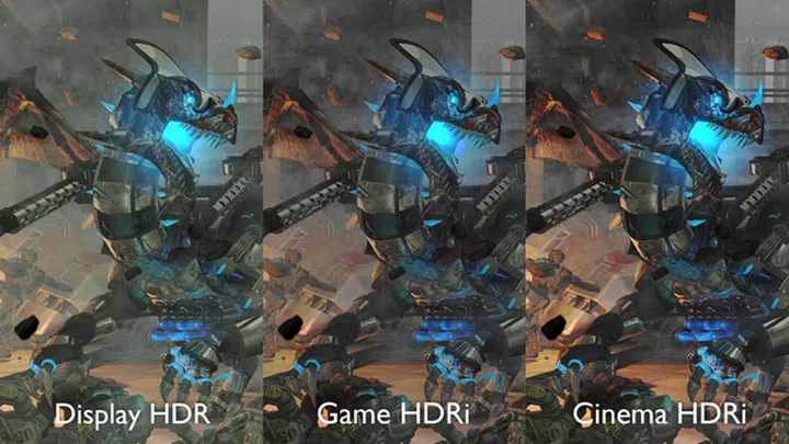 Compared to HDR, Game HDRi retains more detail and offers truer game visuals, while Cinema HDRi mode retains the most natural colours.