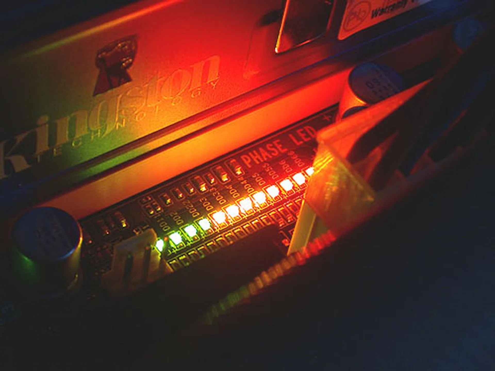 Gigabyte's dynamic multi-gear power phase design can be seen from these LED indicators. There are also other LEDs for things like DDR voltage and phases.