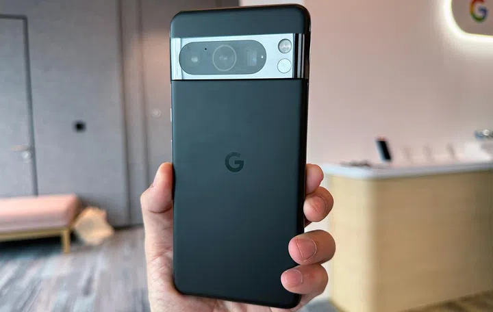 Google Pixel 8 Pro, with its rear cameras visible underneath the camera plate.