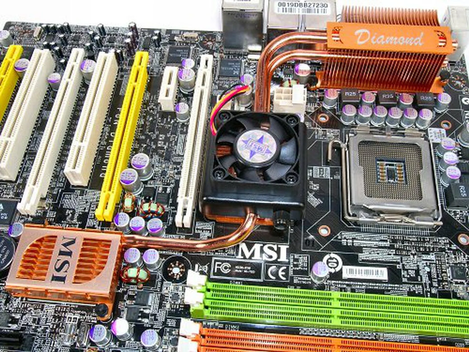 The P6N Diamond's slim heat-pipe cooling solution with added fan.