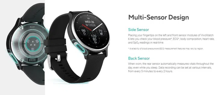 ASUS VivoWatch 6 still has traditional backplate sensors, even with its fancy one-touch rims. Image: ASUS.