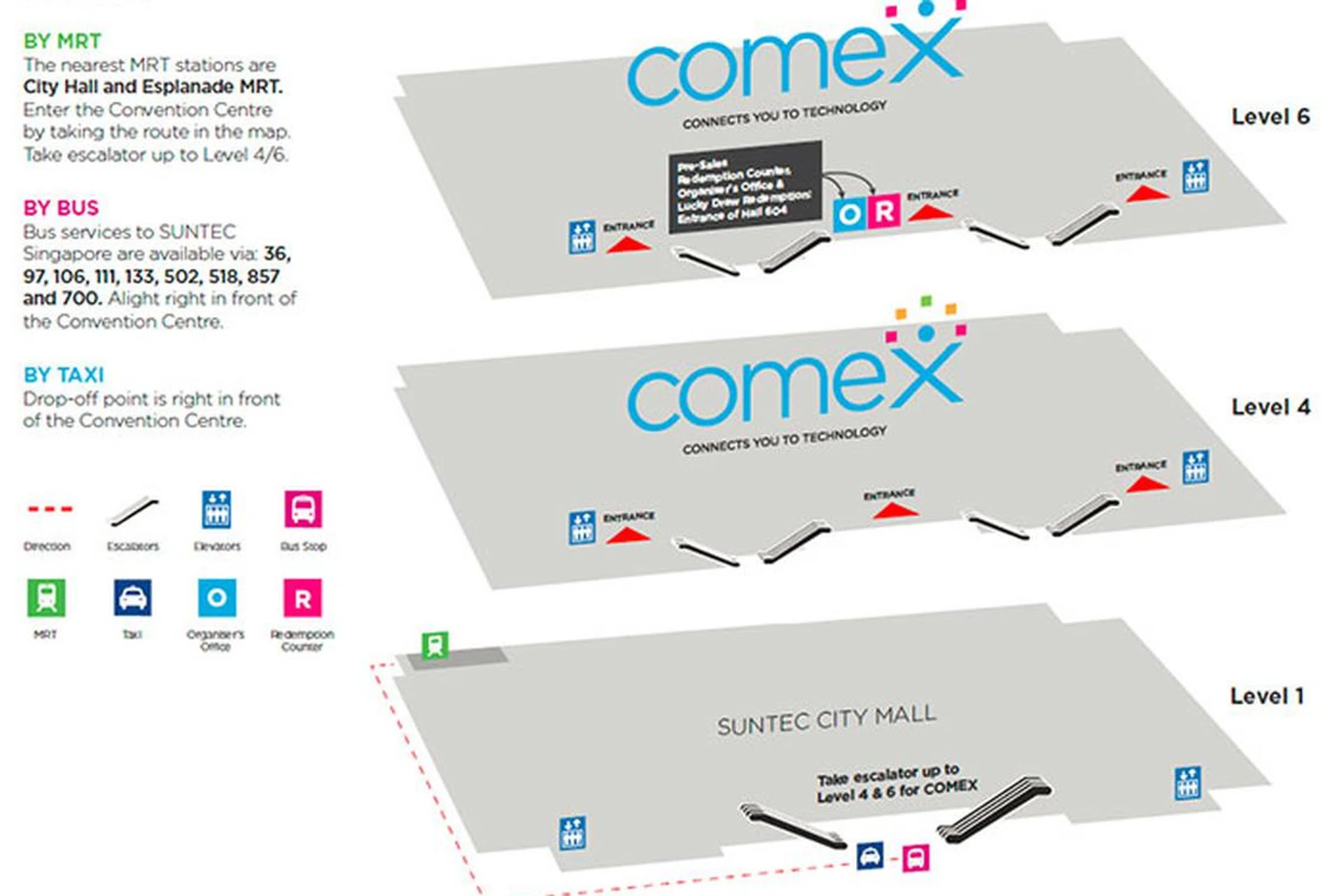 Taking the MRT train or the bus to Comex 2014? Here are some ways to get to Suntec.