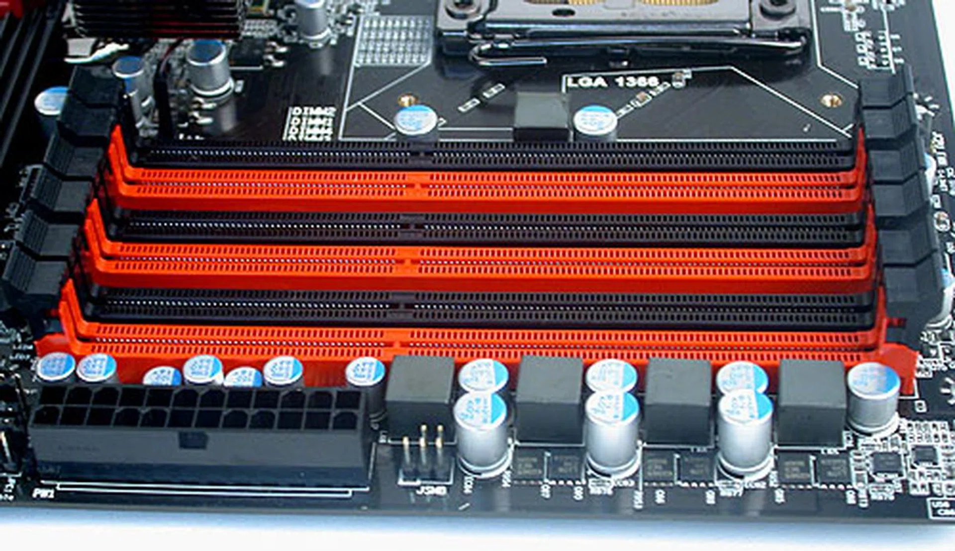 Triple-channel architecture is standard for the X58 chipset and up to 24GB of memory can be installed on this board. 