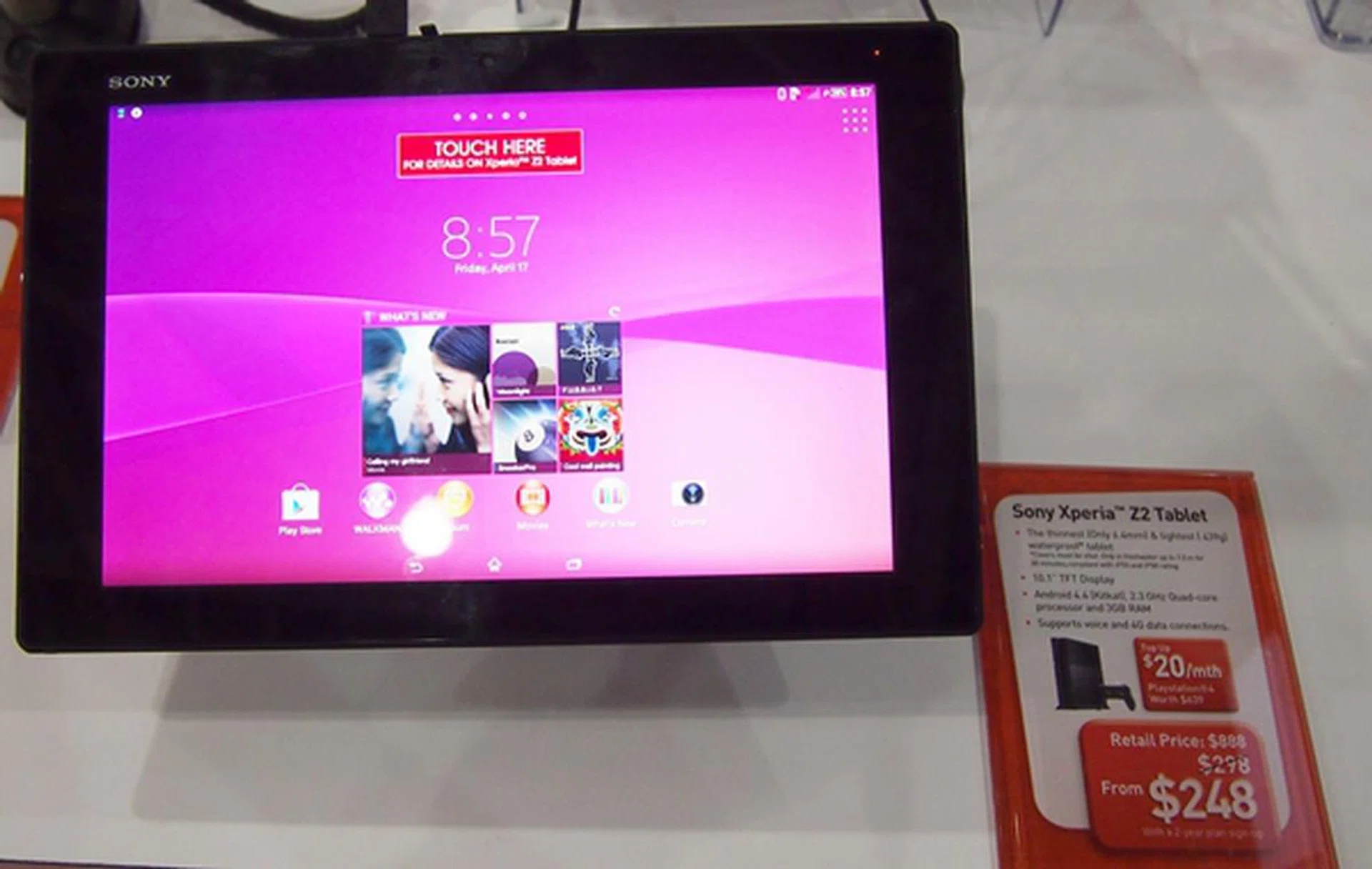 The world's slimmest (6.4mm), lightest (439g) and waterproof (IP58) tablet, the Sony Xperia Z2 Tablet, is available at SingTel for $398 with a two-year contract on Mobile Broadband 150M Plan at $29.90 per month.